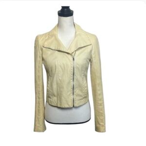 Cream real Leather Jacket moto
